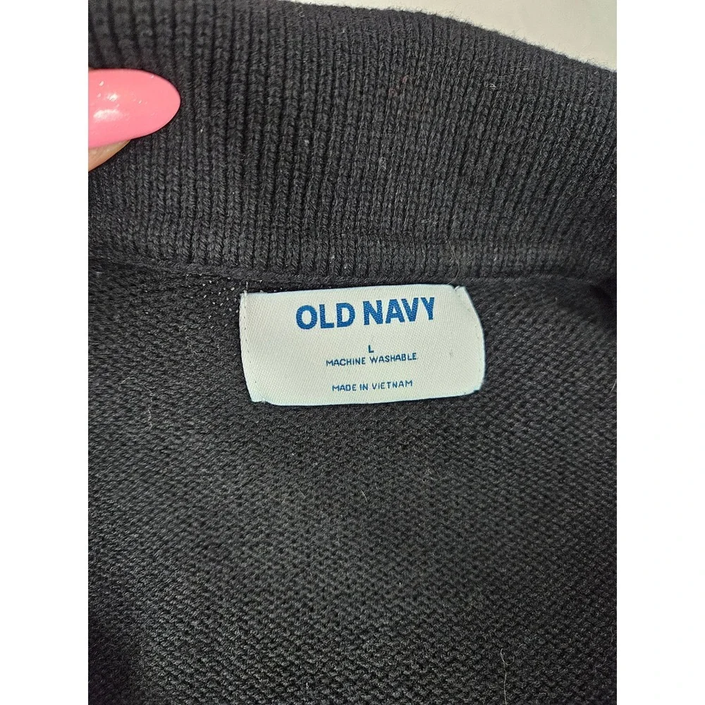 Old Navy Womens Black 100% Cotton Polo Collar V-Neck Knit‎ Sweater Large